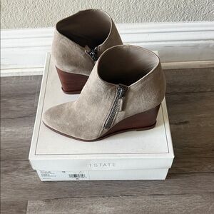 1. State Women's Beige Suede Ankle Booties